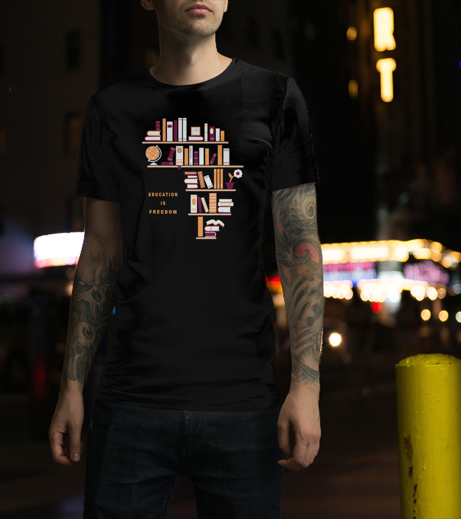 Africa Education Is Freedom Book Shelf Library Globe T-Shirt