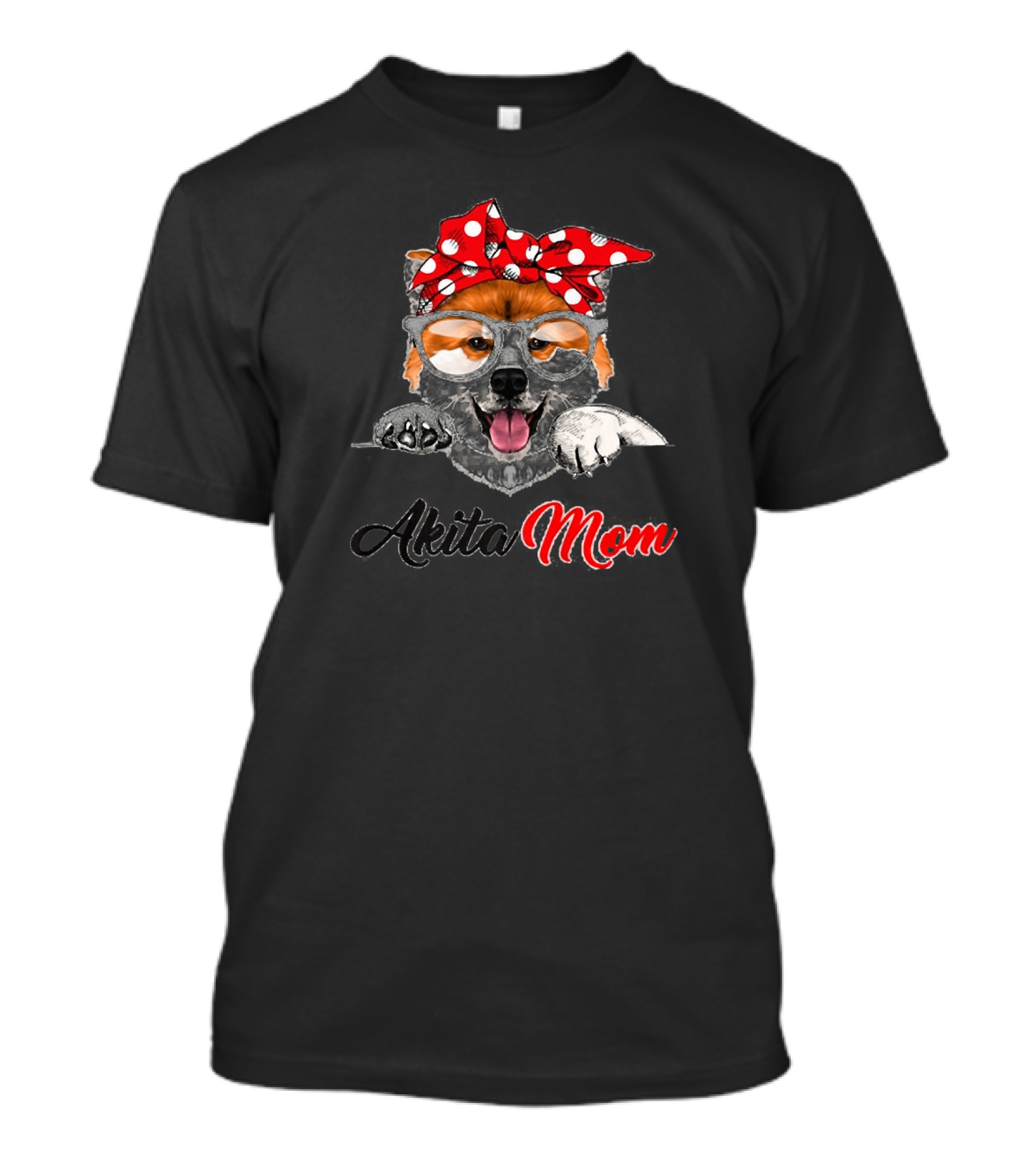 Akita Mom Funny Dog With Red Polka Dot Bow And Glasses T-Shirt