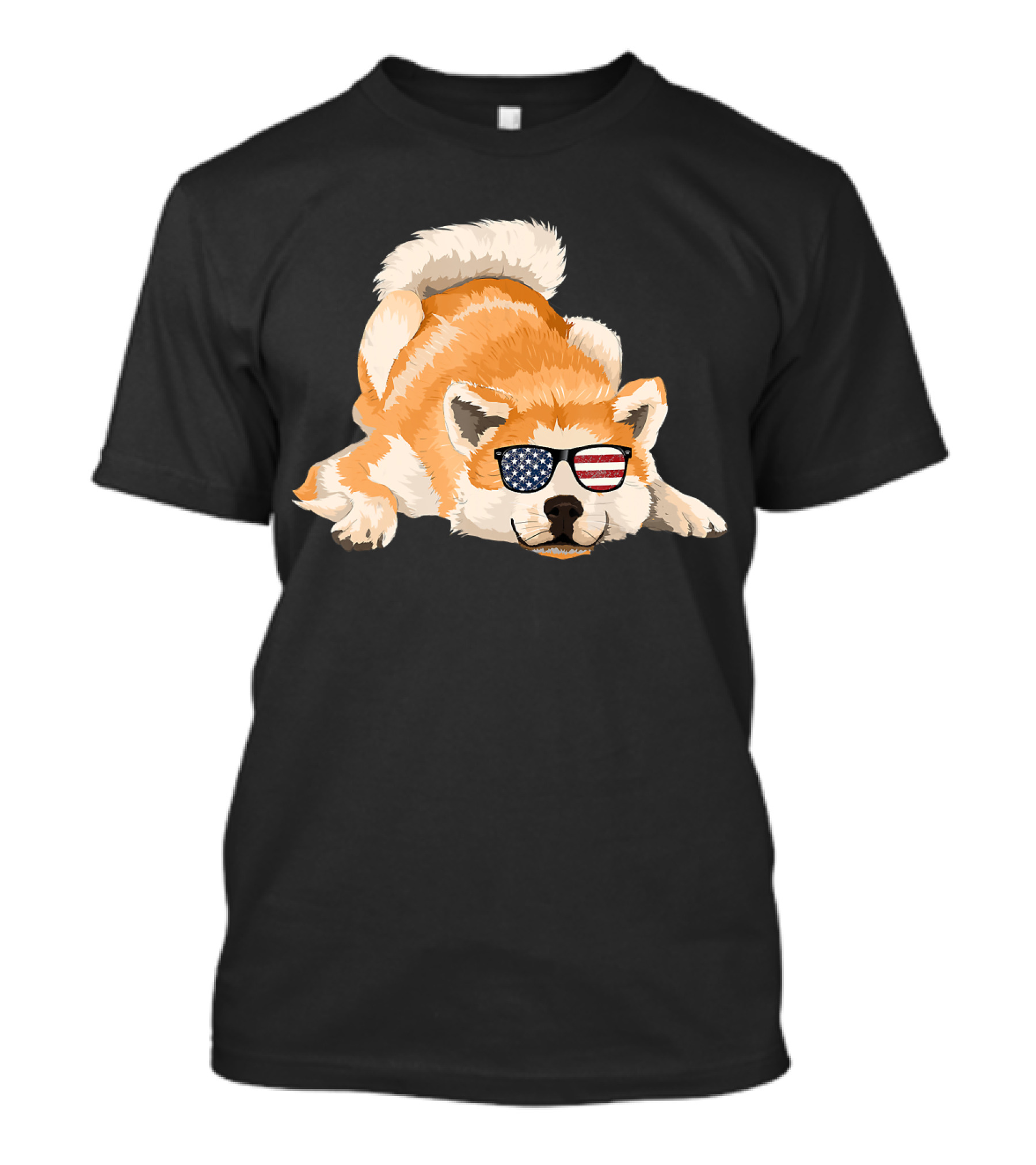 Akita Inu Wearing American Flag Sunglasses Playful Pose T-Shirt