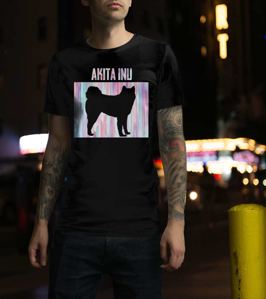 AKITA INU Silhouette On Pastel Watercolor Stripes T-Shirt