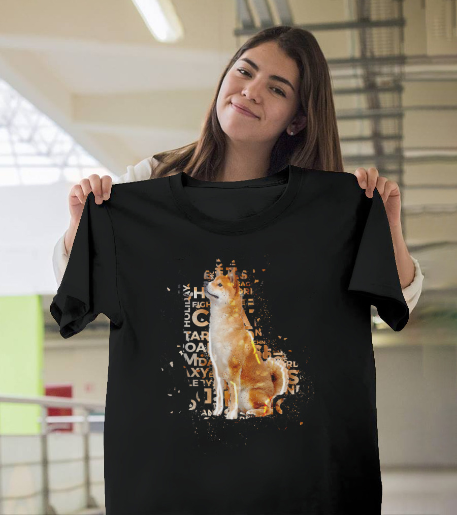 Akita Typography Awe with Text Collage and Dog T-Shirt