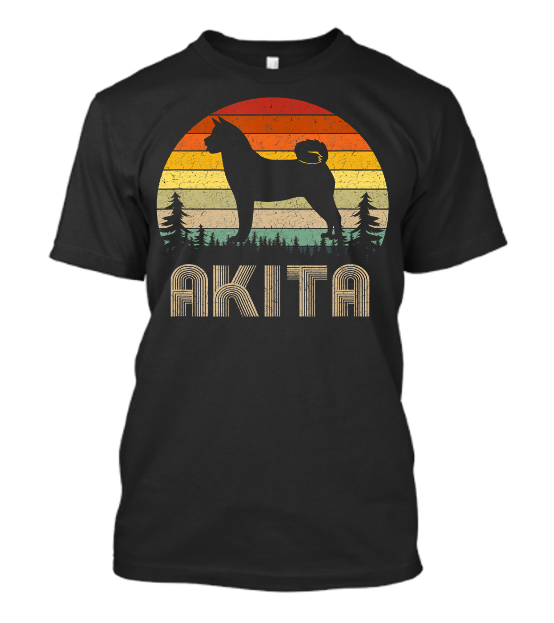 Akita Vintage Dog Retro 70's Forest Sunset T-Shirt