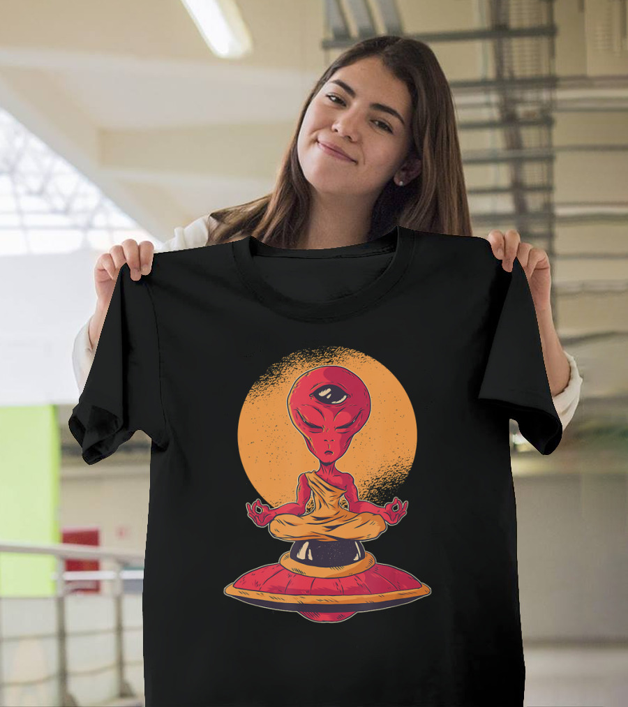 Alien Monk Meditation with Third Eye UFO Enlightenment T-Shirt