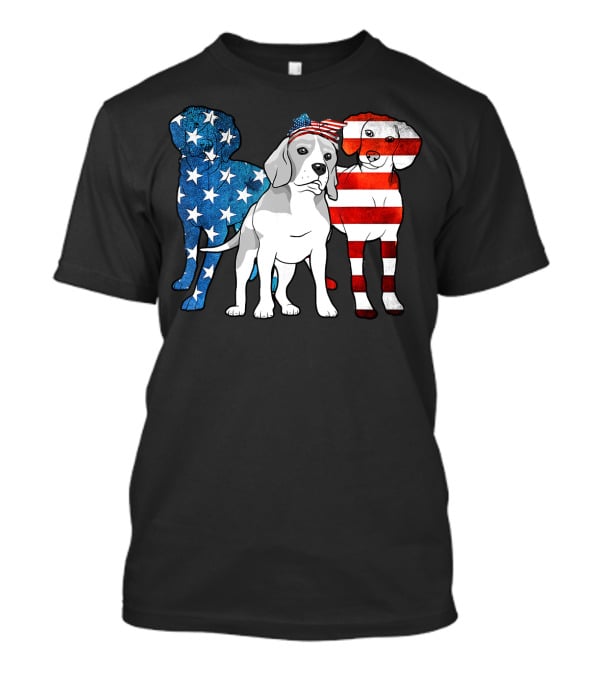 American Beagle Trio With Patriotic Stars And Stripes US Flag Motif T-Shirt