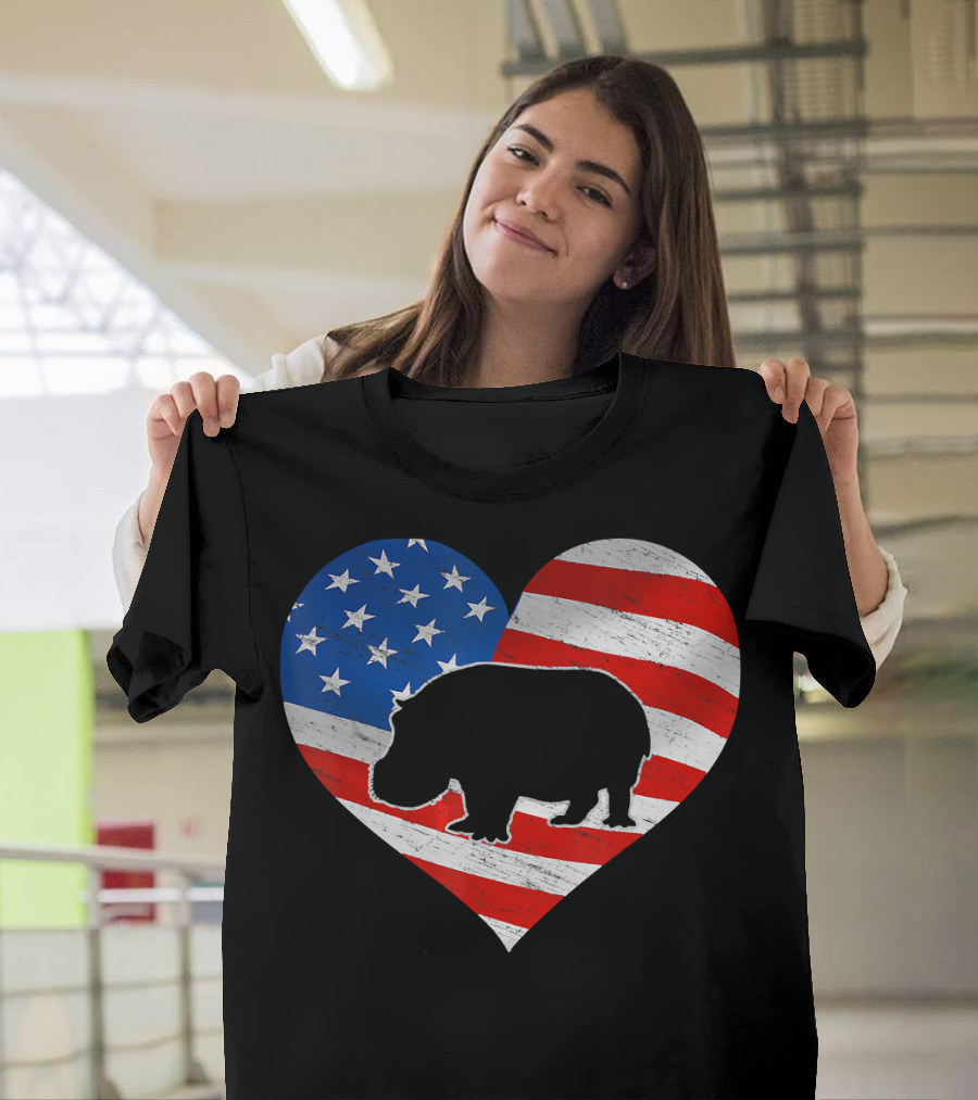 American Flag Hippo Heart T-Shirt