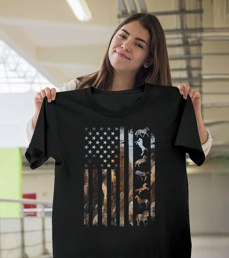 American Flag With Wild Horses T-Shirt