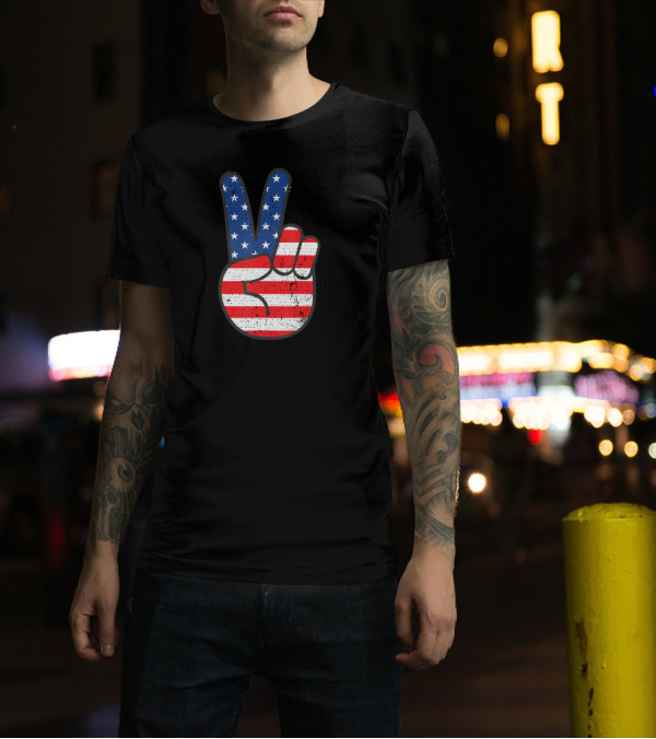 American Flag Peace Sign Hand Patriotic T-Shirt