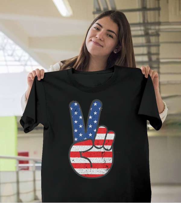 American Flag Peace Sign Hand Patriotic T-Shirt