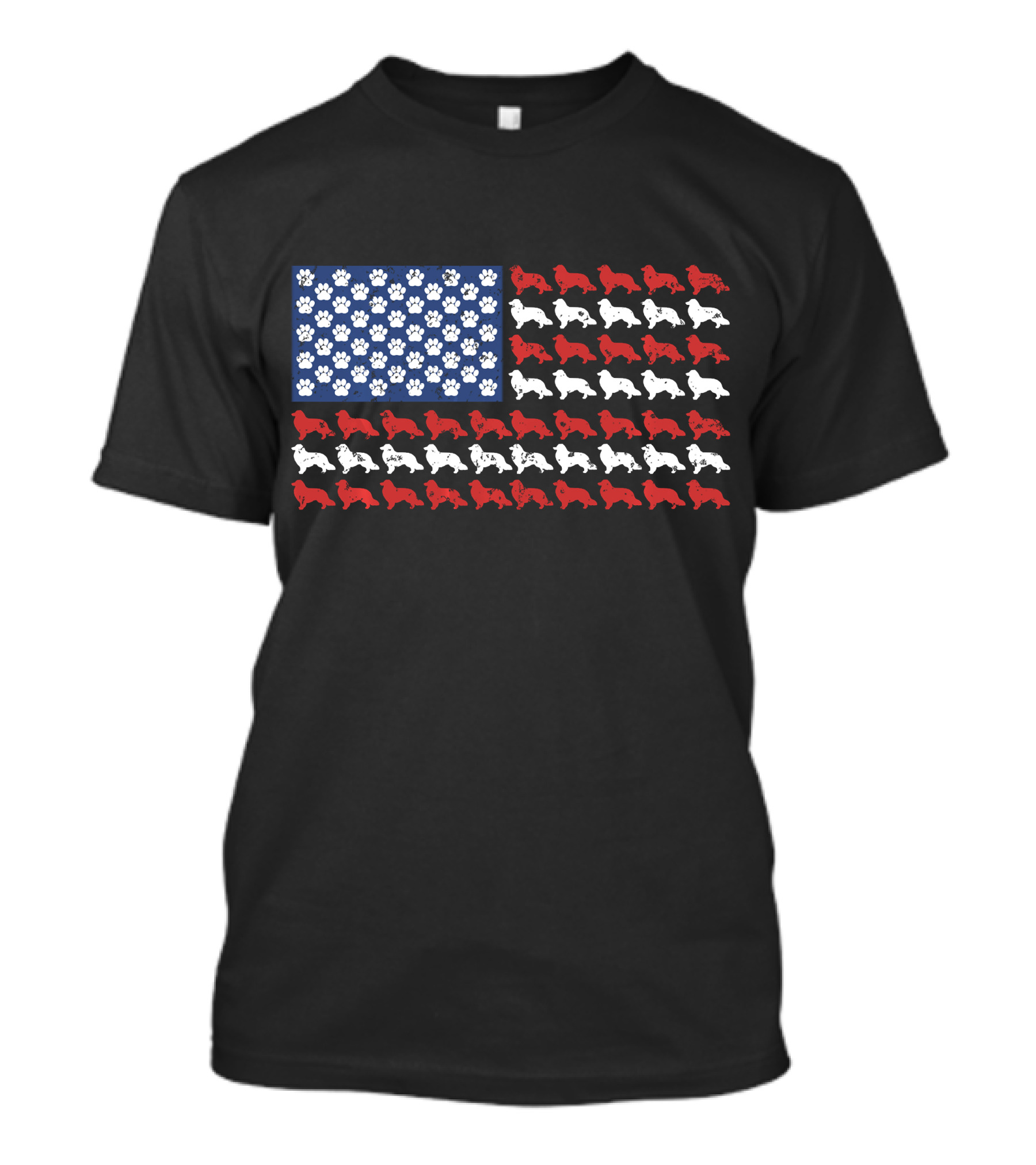 American Flag USA Rough Collie Paw Prints T-Shirt