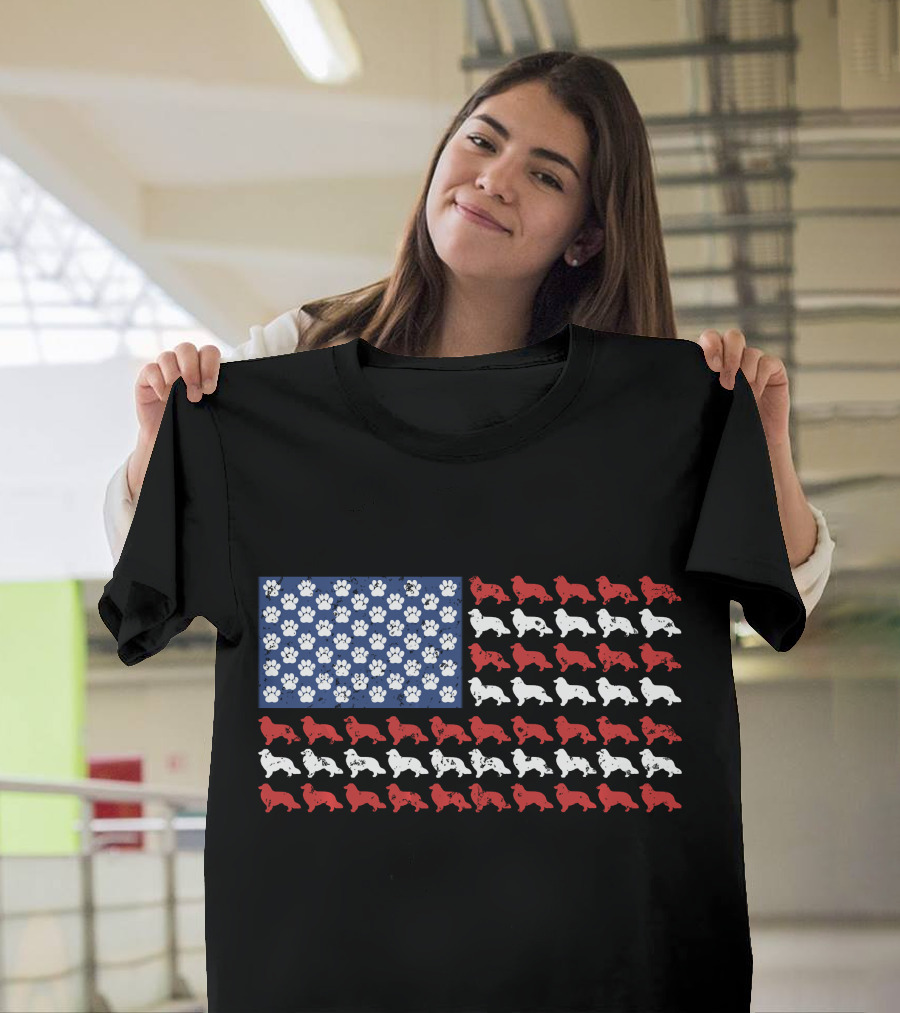 American Flag USA Rough Collie Paw Prints T-Shirt