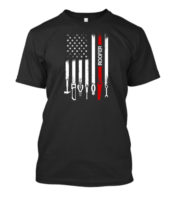 American Flag Roofer Tools Vertical Stripe T-Shirt