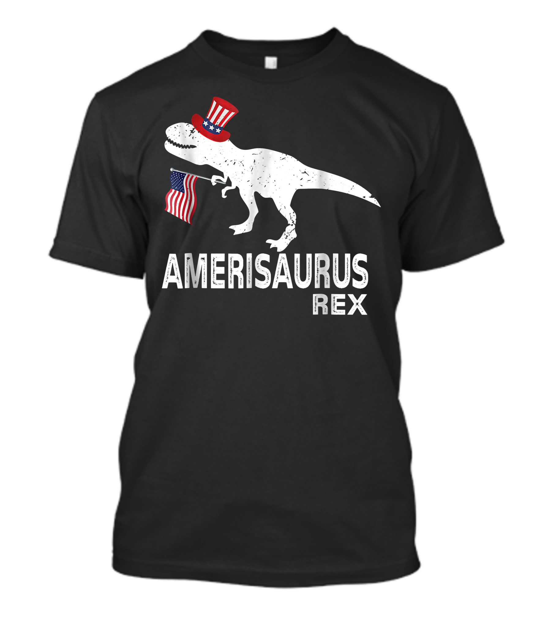 Amerisaurus Rex Patriotic Dinosaur With Uncle Sam Hat And American Flag T-Shirt