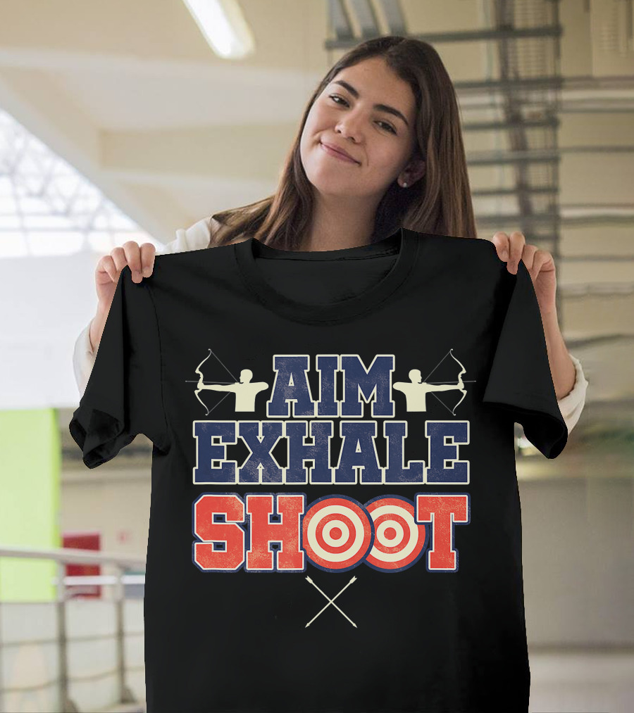 Aim Exhale Shoot Bow and Arrow Archery Target T-Shirt