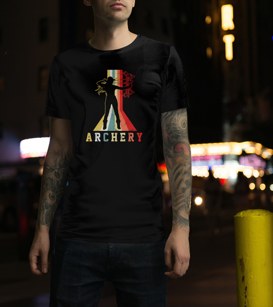Archery Girl Silhouette With Bow Retro ABow Hunting T-Shirt
