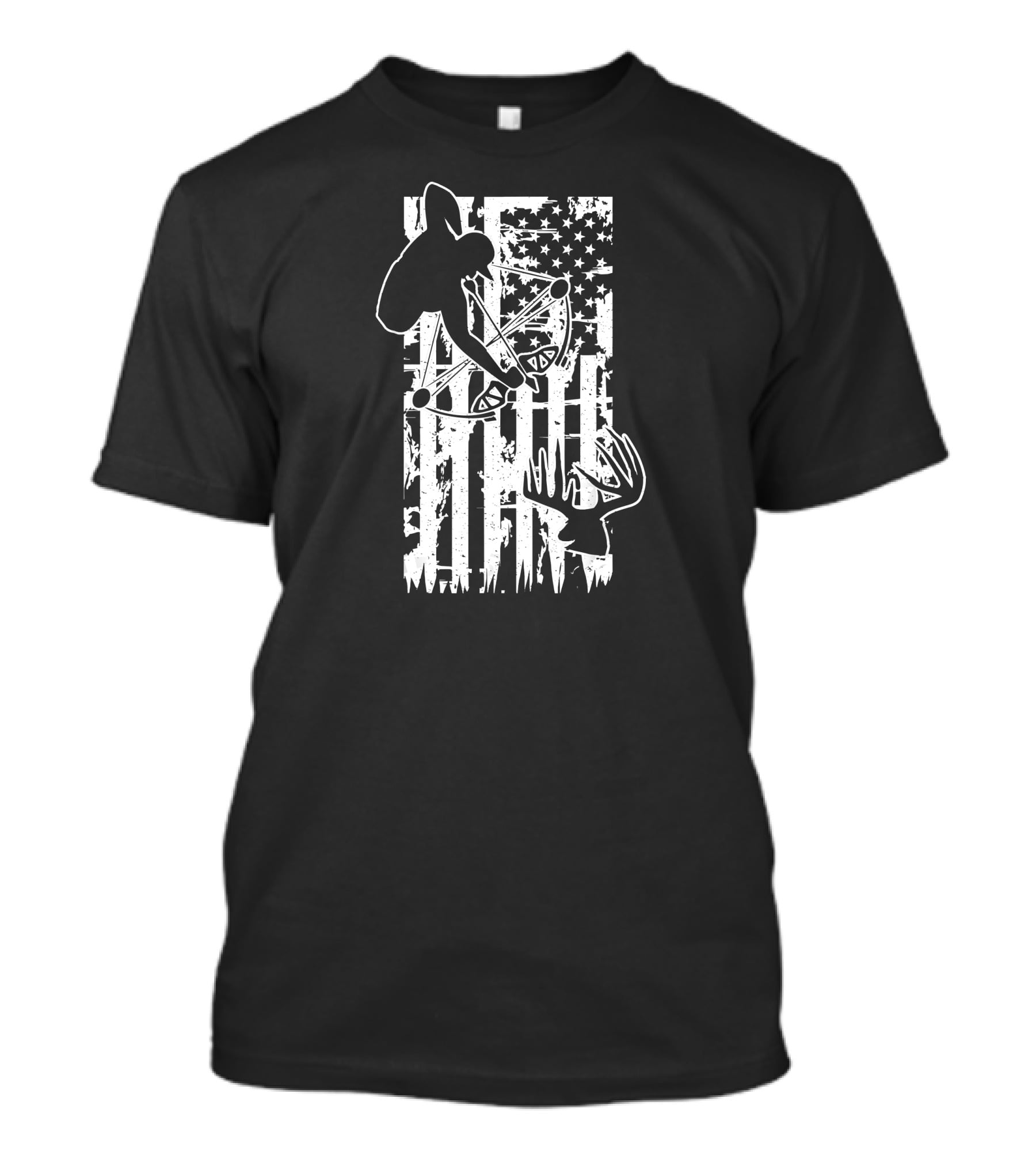 Archery Hunting Bow Deer Silhouette American Flag T-Shirt