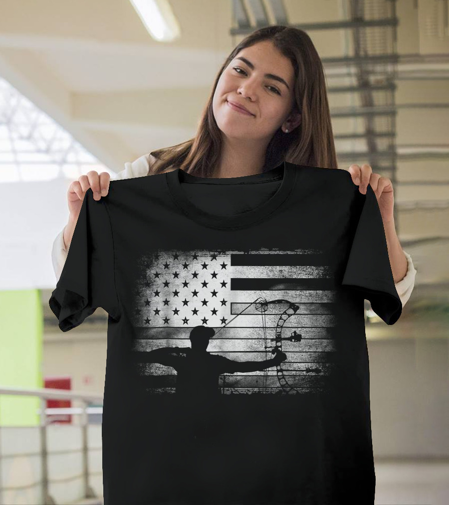 Archery American Flag USA Bow Hunter T-Shirt