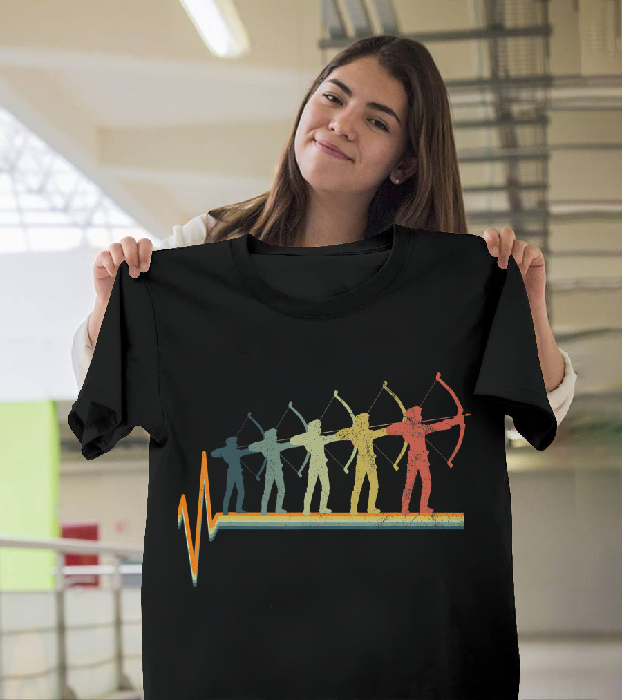 Archery Bow Hunting Silhouette Evolution Heartbeat T-Shirt