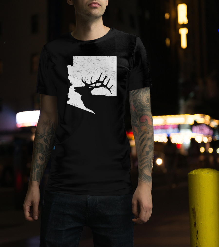 Arizona Elk Silhouette In Bull Hunting Motif T-Shirt
