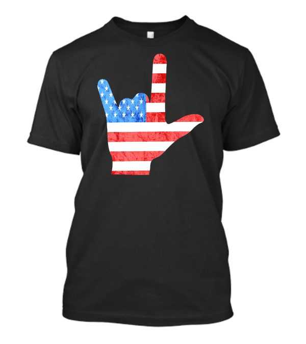 ASL 4th July American Sign Language I Love You Hand With American Flag T-Shirt