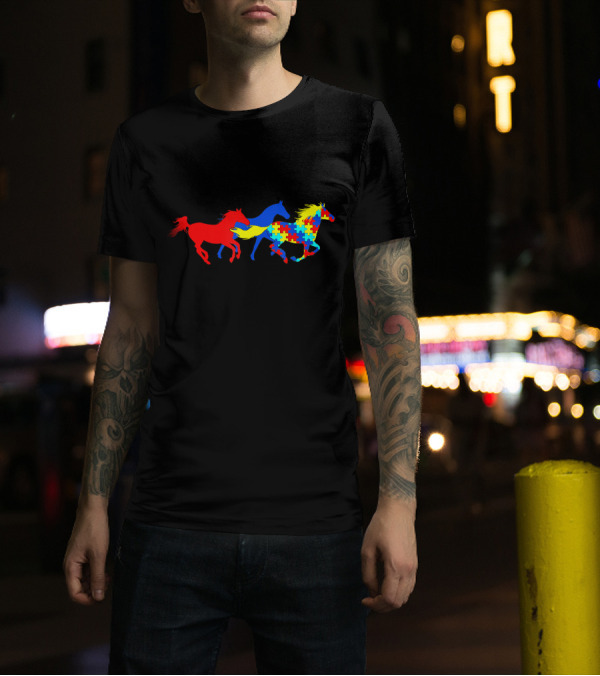 Autism Awareness Running Horses Puzzle T-Shirt
