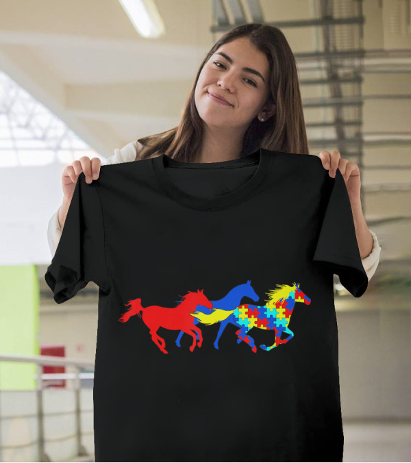 Autism Awareness Running Horses Puzzle T-Shirt