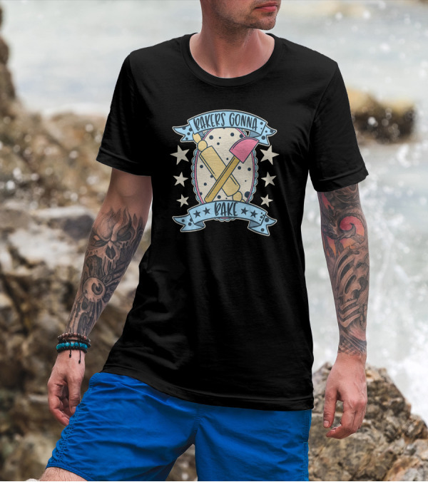 Bakers Gonna Bake Cute Vintage Rolling Pin And Spatula Star T-Shirt