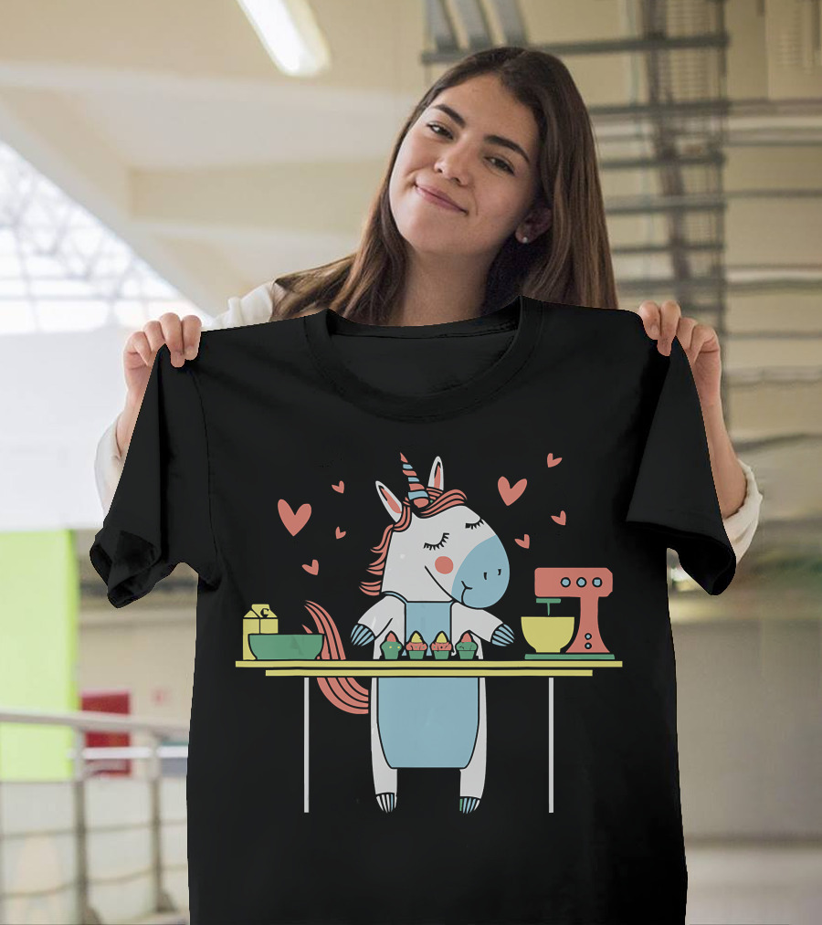 Baking Unicorn Cupcakes With Hearts And Mixer T-Shirt