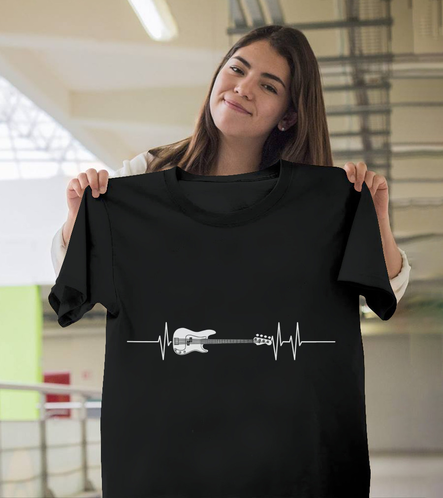 Bass Guitar Heartbeat Line T-Shirt