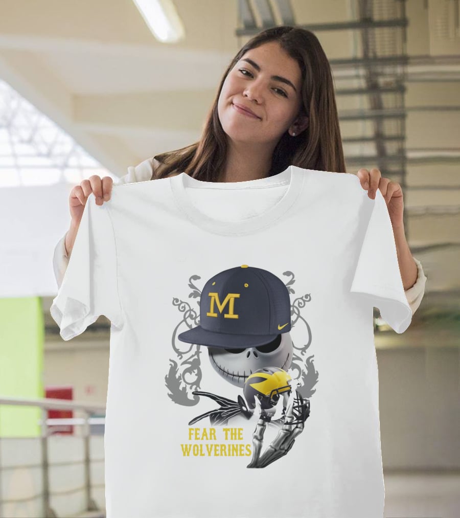 Fear The Wolverines Skellington M Hat Football Helmet T-Shirt