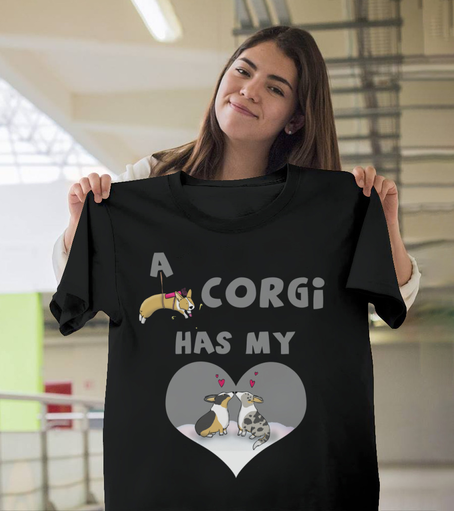 A Corgi Has My Heart Floating Cupid Corgi with Love Hearts and Corgi Pair T-Shirt