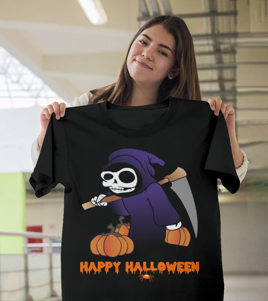Happy Halloween Reaper with Pumpkins and Scary Scythe T-Shirt
