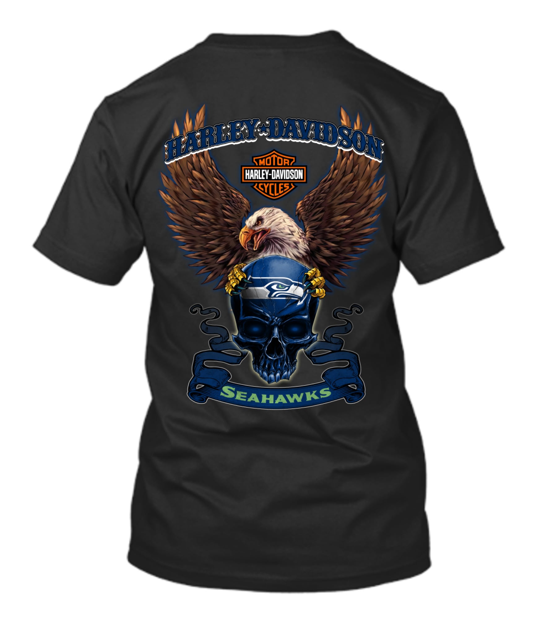 Harley Davidson Motorcycles Seahawks Eagle Skull T-Shirt