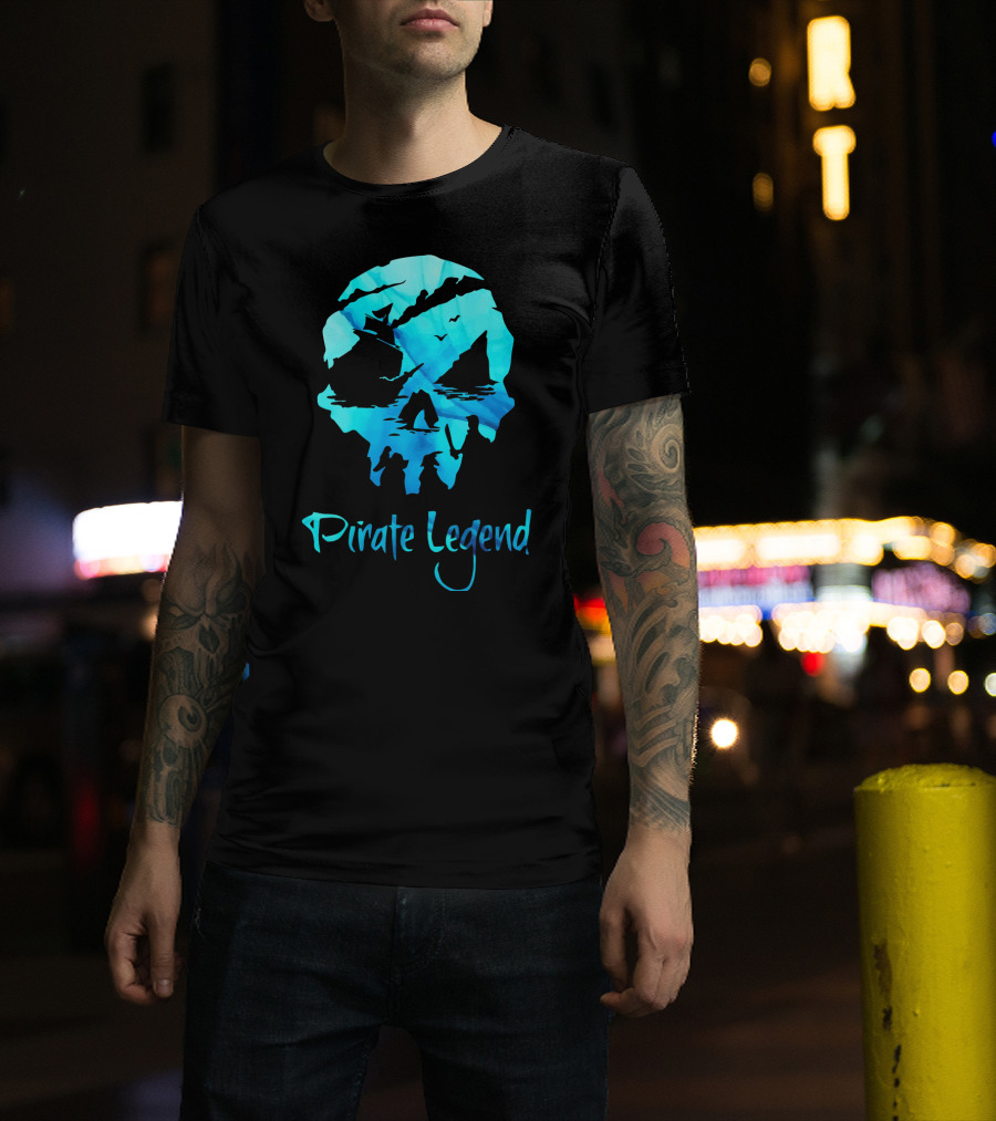 Pirate Legend Skull With Blue Ocean T-Shirt