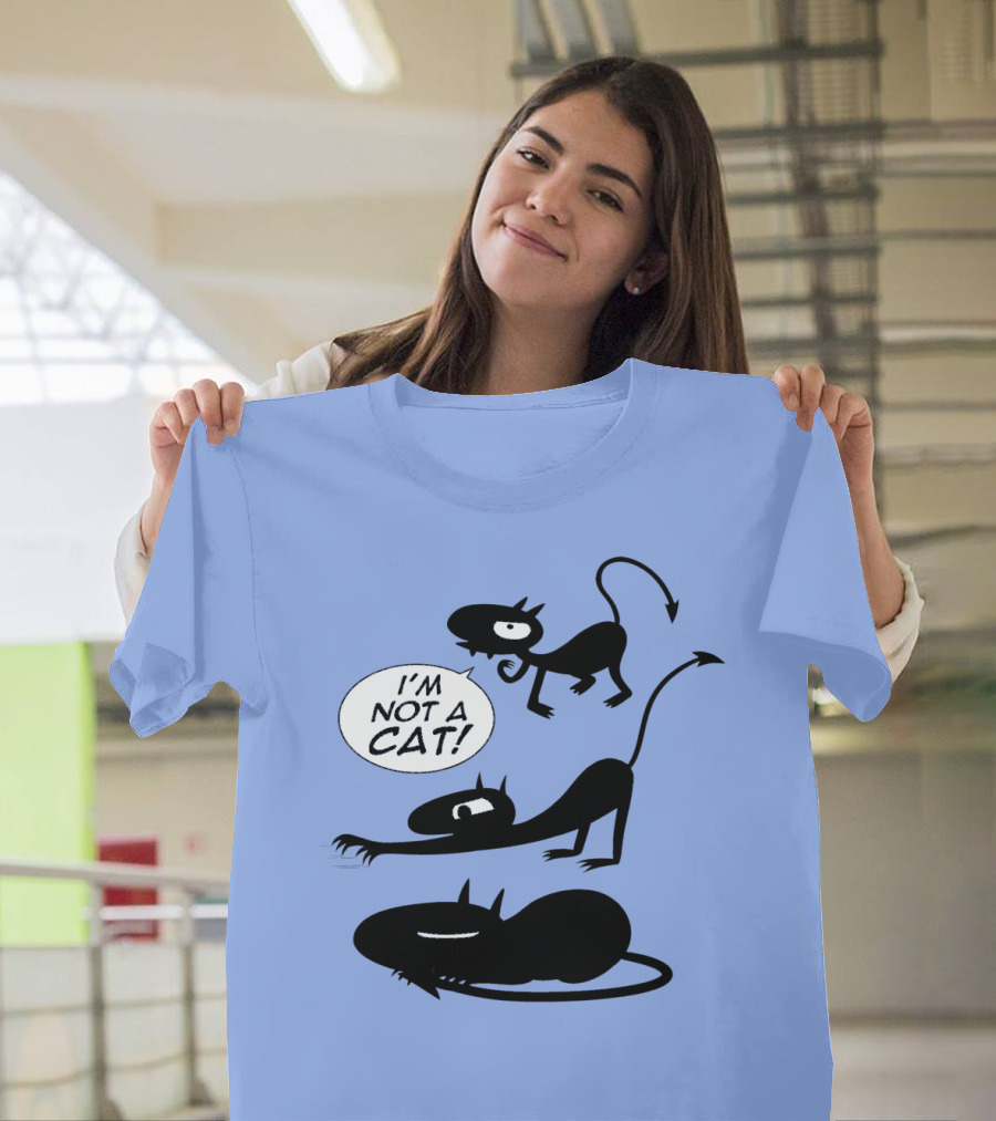 I'm Not A Cat Black Cartoon Creatures With Tails And Horns T-Shirt