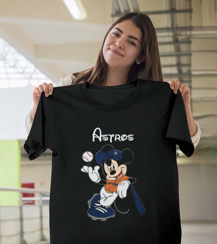 Mickey Astros Baseball Player In Orange And Blue T-Shirt