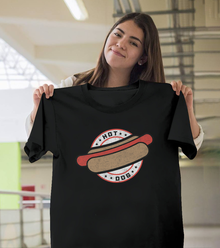 Hot Dog Retro Logo with Stars and Circular Emblem T-Shirt