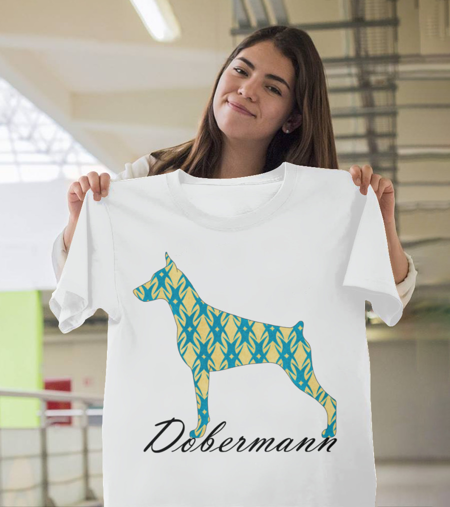 Dobermann Silhouette with Blue and Yellow T-Shirt