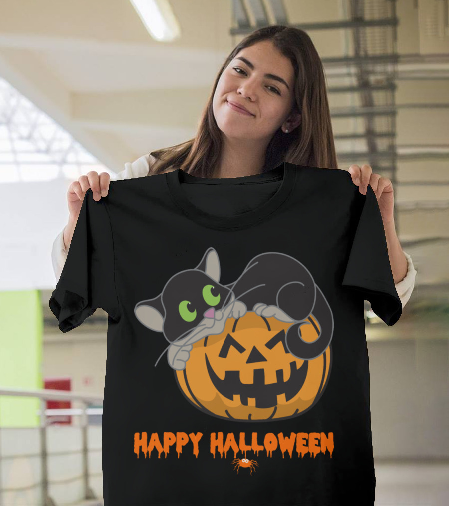 Happy Halloween Pumpkin Cat Monster Zombie Horror T-Shirt