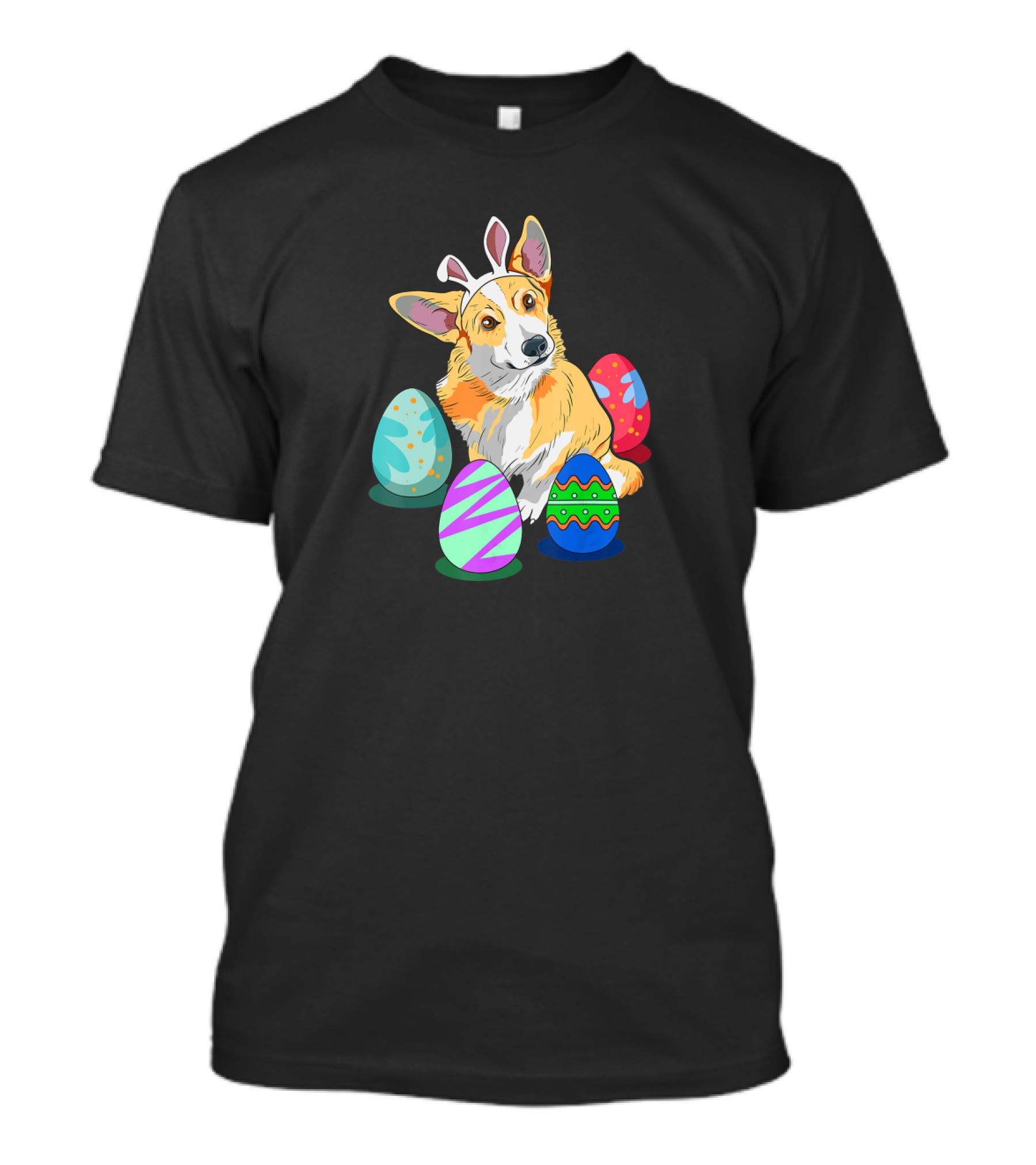 Corgi With Bunny Ears Surrounded By Colorful Easter Eggs T-Shirt