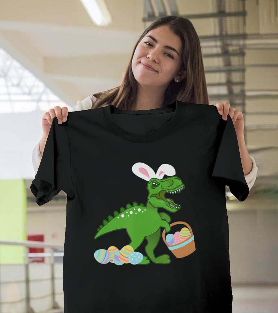 Easter Bunny Dinosaur T-Rex Egg Hunt With Basket And Eggs T-Shirt