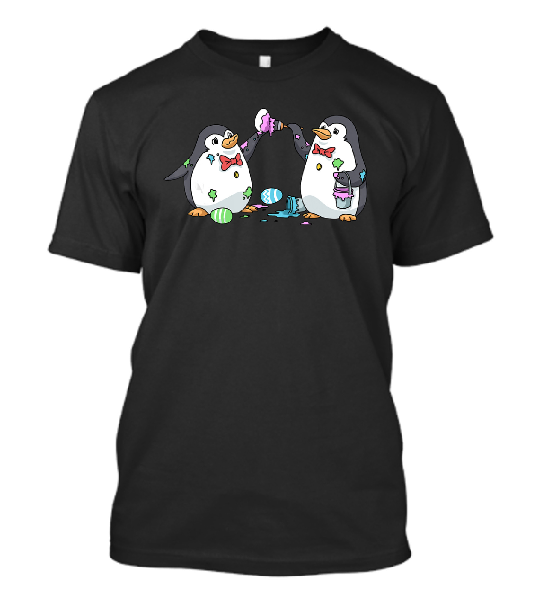 Happy Easter Penguin Egg Hunt With Bow Tie Penguins And Colorful Eggs T-Shirt