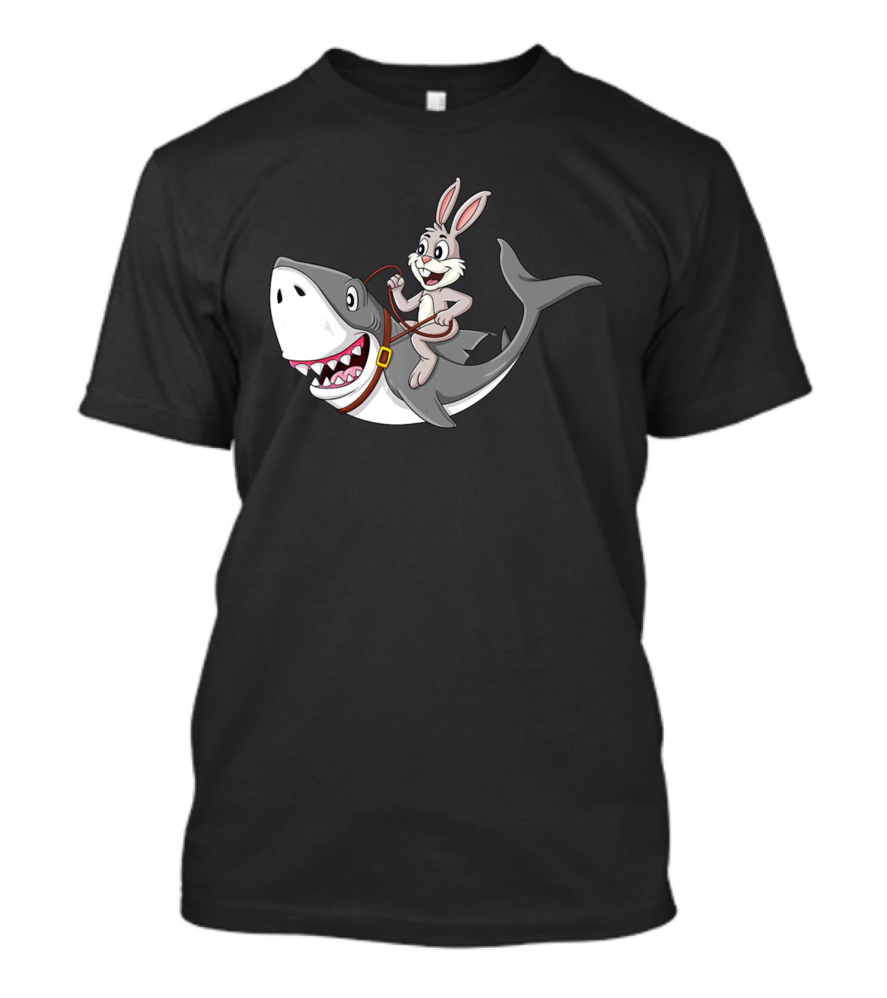 Rabbit Riding Shark Cartoon Easter Humor T-Shirt
