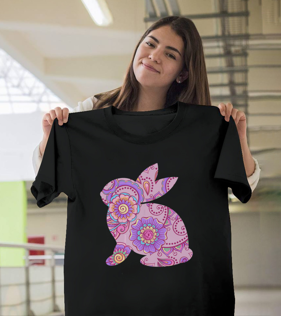 Easter Women Pastel Bunny With Floral T-Shirt