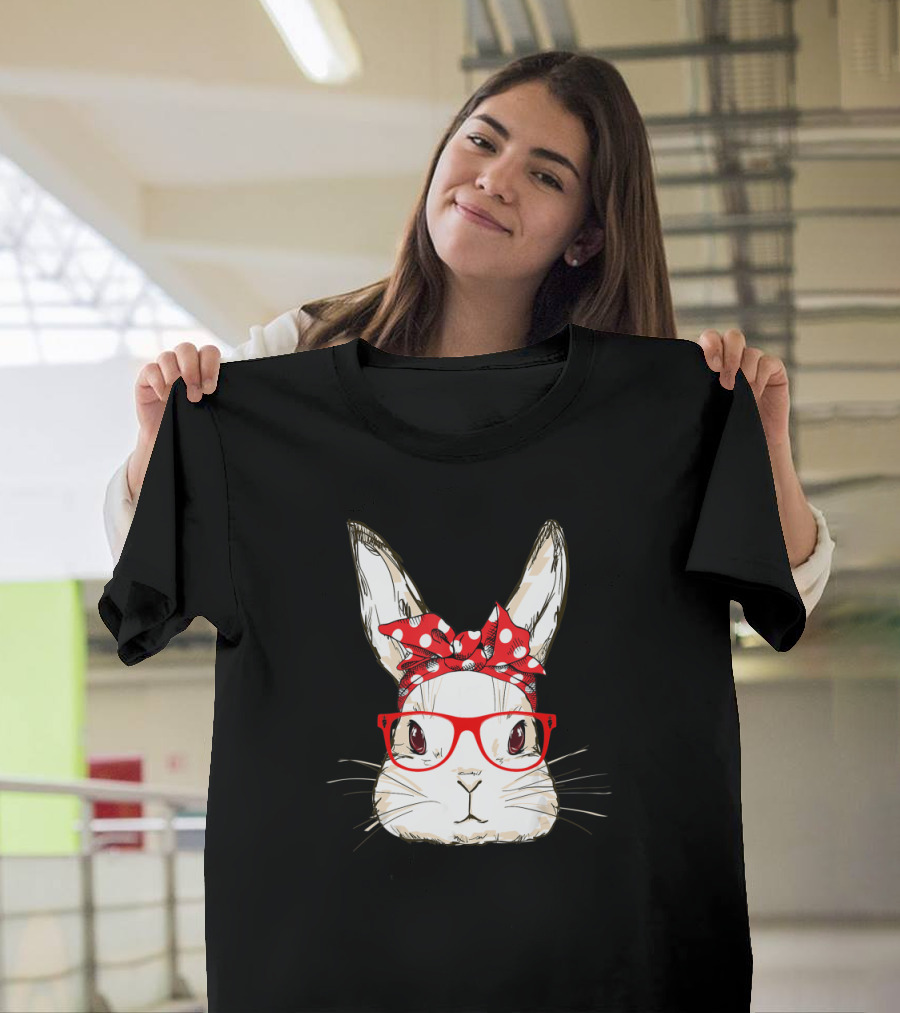 Bunny Mommy Wear Bandana Sunglasses Easter Day Rabbit With Polka Dot T-Shirt