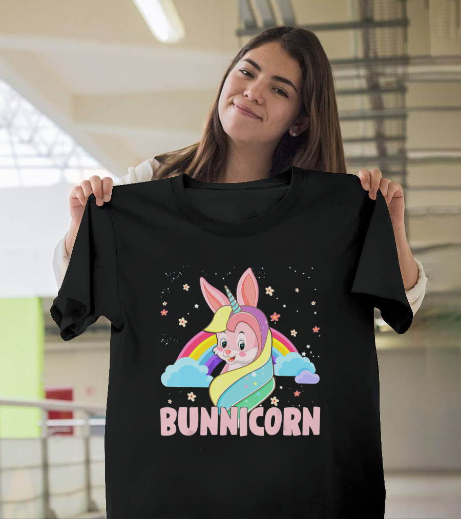 Funny Magical Bunnicorn Unicorn Easter Rainbow Clouds T-Shirt