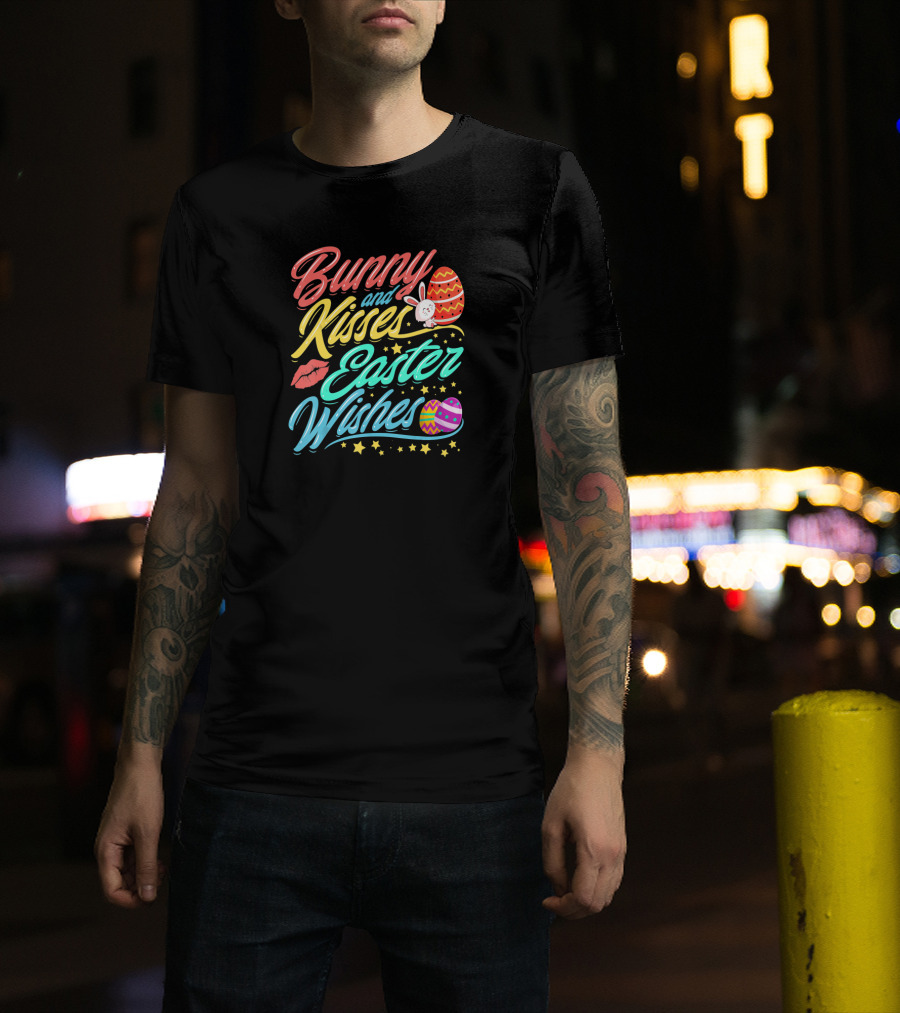 Bunny And Kisses Easter Wishes Easter Egg Stars And Lip T-Shirt