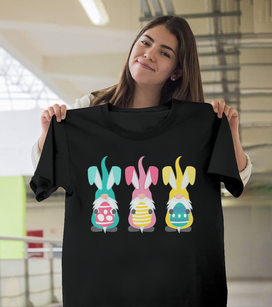 Three Gnomes with Bunny Ears and Easter Eggs T-Shirt