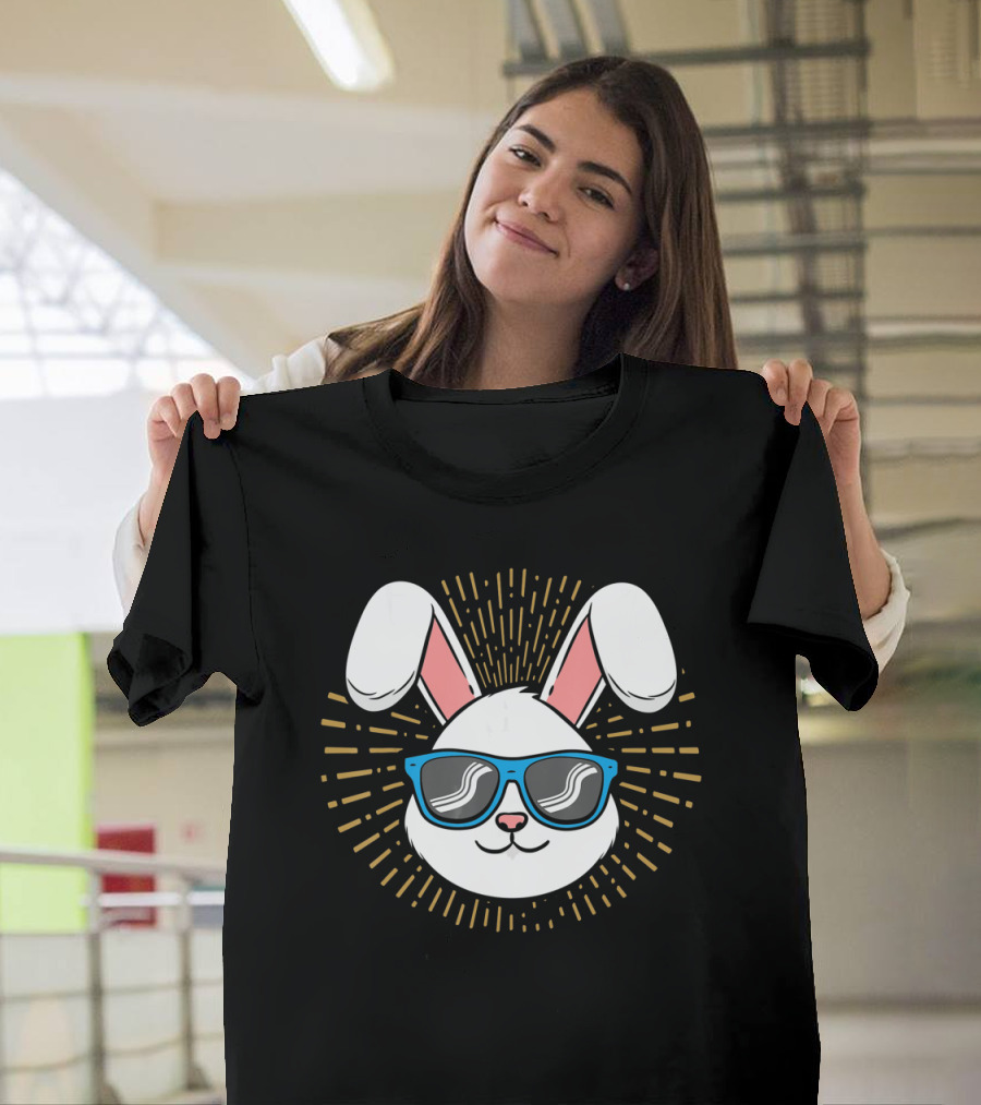 Cute Rabbit Easter Bunny With Blue Sunglasses And Ears T-Shirt