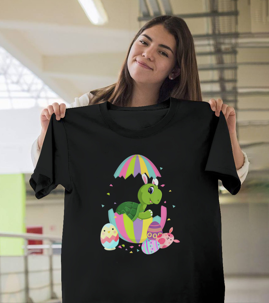 Turtle In Easter Egg With Bunny Ears And Colorful Easter Eggs T-Shirt