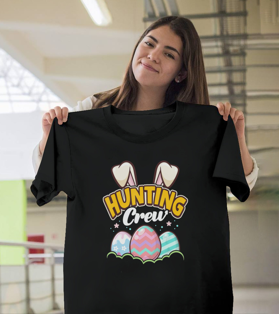 Easter Hunting Crew Bunny Ears and Decorative Eggs T-Shirt